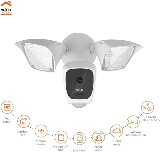 NEXXT Smart Wi-Fi Floodlight Camera - Outdoor Security, 2500 Lumens, 2K 150° View, Weather Resistant, Motion Detection, Night Vision, App Control | Camara de Seguridad