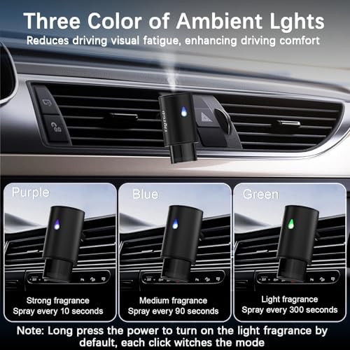 Car Air Freshener Diffuser, Smart Car Air Freshener with 3 Spray Modes, Auto On/Off, Rechargeable Aromatizante para Carro with 10pcs Essential Oil, 5 Scents, Long-Lasting, 2Pack