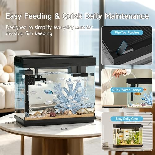 2.5 Gal Fish Tank Starter Kit, Smart Self-Cleaning Desk Aquarium