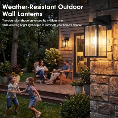 2Pack 15-Inch Dusk to Dawn Outdoor Wall Light, Black All-Metal Frame