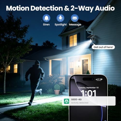 SOLIOM 4G LTE Security Camera, Solar Wireless Cellular Security Camera, 360° Pan Tilt View with Spotlight, 1080P Night Vision, 2-Way Talk, PIR Motion Sensor, No WiFi, Black