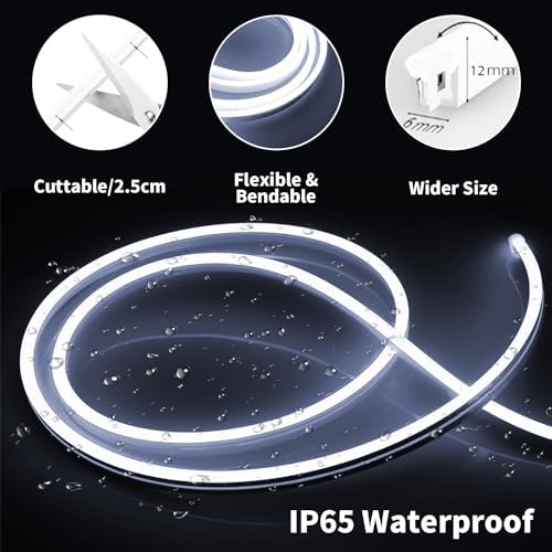 iNextStation White LED Light Strip 16.4FT Neon Rope Light (with DC12V Plug)