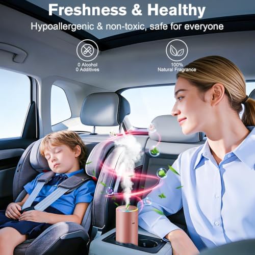 Car Air Freshener for Women, Ocean Scent Pink Smart Car Air Fresheners with 100ml Essential Oil Car Fragrance Accessories, 5 Adjustable Car Aroma Diffuser, RGB Music Syncing Light, Auto On/Off