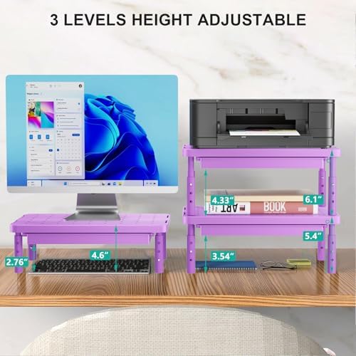 WALI Computer Monitor Stand with Storage, Monitor Riser 3 Height Adjustable
