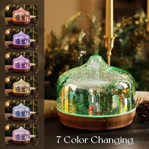 Porseme 500ml Glass Essential Oil Diffuser Aromatherapy Ultrasonic Cool Mist Humidifier 15-21 Running Hours Waterless Auto-Off Air Diffusers for Sleeping Yoga Working Spa(Silver)