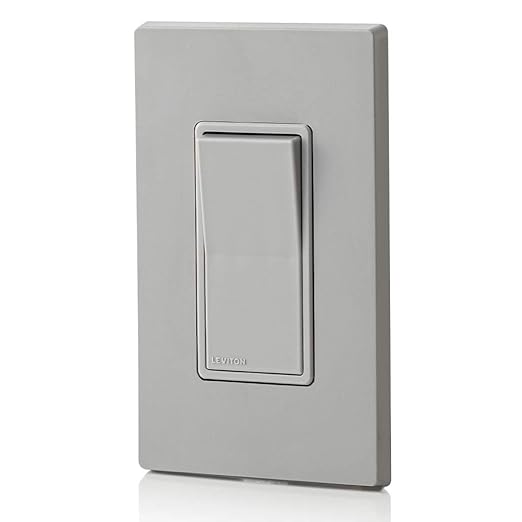 Leviton 15 Amp, 120/277 Volt, Decora Rocker Single-Pole AC Quiet Switch, Residential Grade, Grounding, 5601-2G, Gray