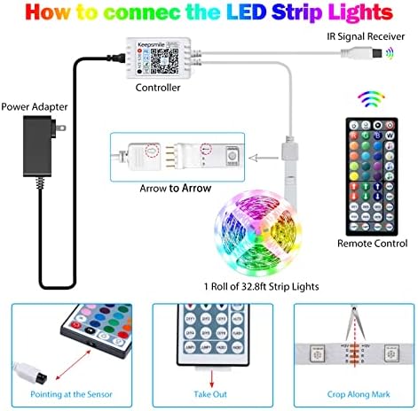 Tenmiro 32.8ft Led Strip Lights, RGB LED Smart Music Sync Color Changing LED Lights Strips with Remote Led Lights for Bedroom, Kitchen, Home, TV, Parties and Fstivals