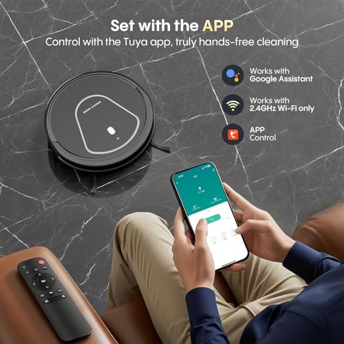 Bagotte Robot Vacuum and Mop Combo,5000Pa Suction Robotic Vacuums Cleaner with Low Noise, Self-Charger,2.4G WiFi/App/Alexa/Remote Control for Pet Hair,Hard Floor,Carpet