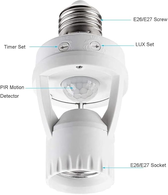 PIR Motion Sensor Light Switch 100-240V Motion Detector E26/E27 LED Base Lamp Holder Smart Switch Bulb Socket Adapter Converter - (Color: Lamp Head)
