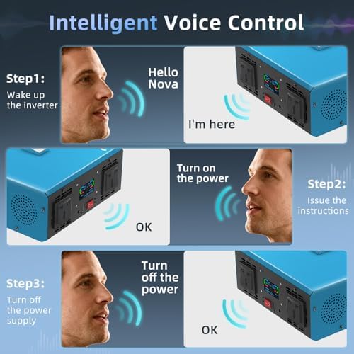 2000W Pure Sine Wave Power Inverter Voice Control AI Voice Assistant Support English 24V to 120V 60HZ with LCD Display, USB Port, for Car Home Laptop Truck