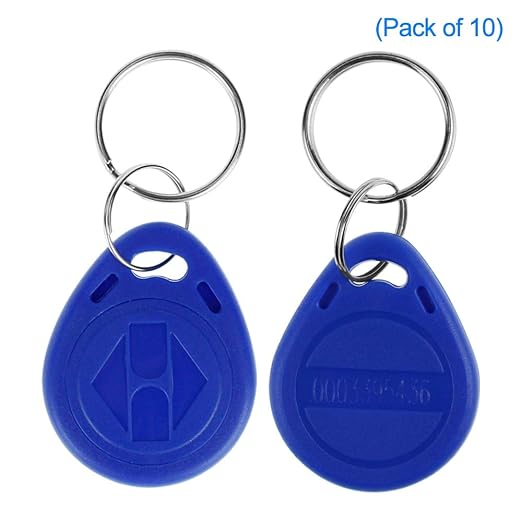 LIBO 125KHz Smart ID Key Tag Card RFID Access Control Key Card Proximity EM4100 TK4100 Keyfobs Keychains NFC Token Badge Holder (Blue, Pack of 10)