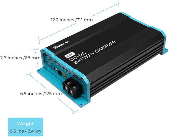 Renogy 60A DC-DC Battery Charger 12V for Lithium/AGM/Gel, for RVs & Boats