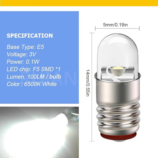 Ruiandsion E5 LED Bulb White 3V E5 E5.5 Screw Base LED Bulb Upgrade for Modle Train Lights(Pack of 4)
