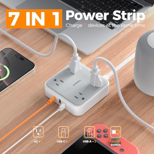 TESSAN Surge Protector Flat Extension Cord 5 Ft, Ring Plug Power Strip