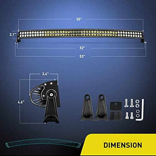 Nilight ZH120 50Inch 50 Inch 288W Curved Spot Flood Combo Bar LED Off Road Driving Light and 1PC 14AWG 12V 5Pin Rocker Switch Wiring Harness Kit-1 Lead, 2 Years Warranty, White