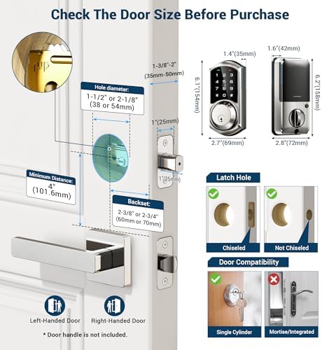 Veise VE06 Smart Lock for Front Door, App Control, Satin Nickel