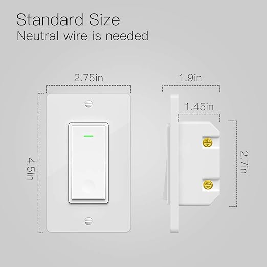 Smart Light Switch, Aoycocr In-Wall Smart Home Switch with Remote Control and Timer, Compatible with Alexa, Google Assistant and IFTTT, No Hub and Neutral Wire Required, ETL and FCC Listed