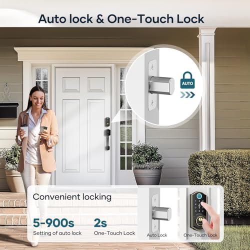 SMONET Smart Lock for Front Door, Keyless Entry Door Lock with Handle Set, Fingerprint Digital Keypad Deadbolt with App Control, Bluetooth Smart Lock, Auto Lock, Alexa Compatible, Black