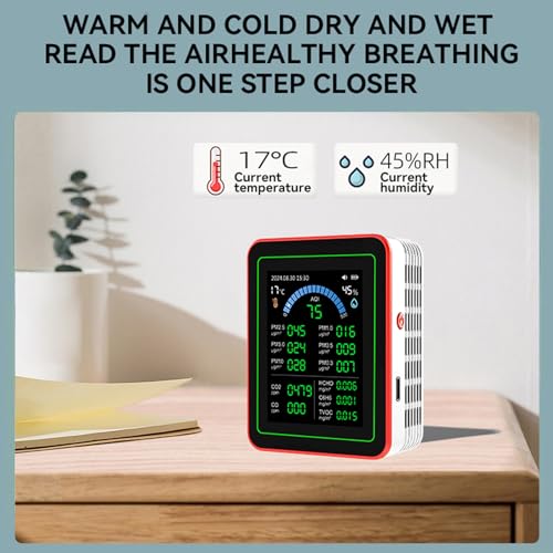 18 in 1 Air Quality Tester for Home, Indoor Air Quality Monitor, with Air Quality Index, CO2, HCHO, TVOC, PM5.0, PM0.3, PM1.0, PM2.5, PM10 etc, Support Data Storage and