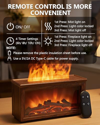 Essential Oil Diffuser, 7-Color Fireplace Flame Aromatherapy Humidifier