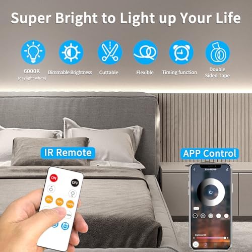100FT COB LED Strip Lights White Dimmable DC 24V 6000K
