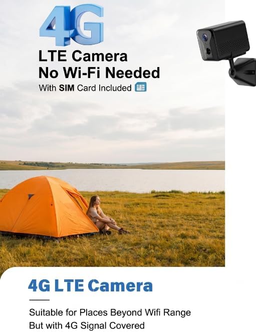 4G LTE Cellular Security Camera 2K HD No WiFi Needed Travel Camera