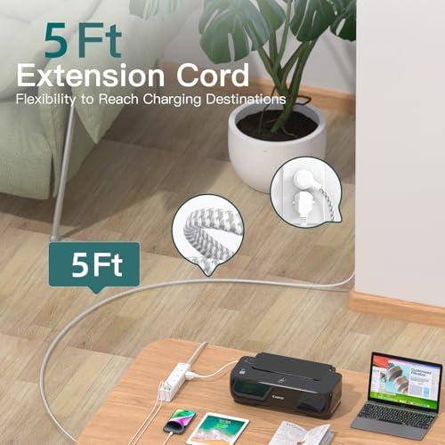 Power Strip Surge Protector with 12 AC Outlets 4 USB, 5FT Extension Cord