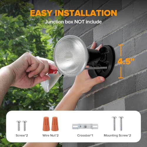 LUTEC 2 Pack Adjustable Twin Par Holder Outdoor Flood Lights, Switch Controlled Security Lights, Floodlights Fixture, Waterproof Exterior Max 300 Watt Par38 Flood Light for Garage, Yard, Porch-Black