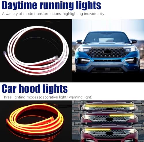 DREAMOTOR 71 Inch Car Hood Light Strip, White/Amber Car LED Hood Light