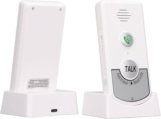 Wireless Intercom Doorbells, Adjustable Voice Intercom Home Smart 2 Way Talk Doorbell, Electronic Doorbell for Hospitals, Hotels, Factories, Teahouses (White)