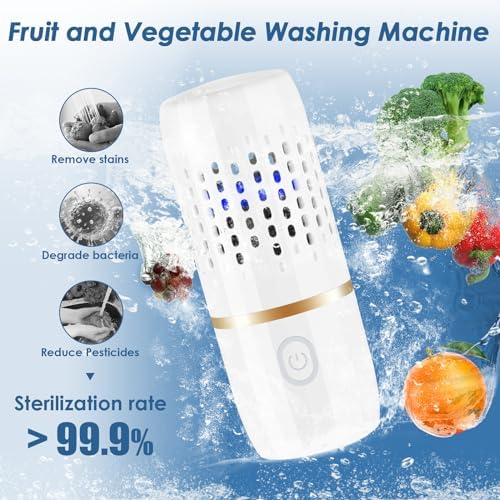 Cudinham Fruit and Vegetable Purifier Washing Machine Capsule Shape Cleaner Disinfection Machine OH-ion Purification Technology for Cleaning Fruits and Vegetables Rice Meat, White+Blue