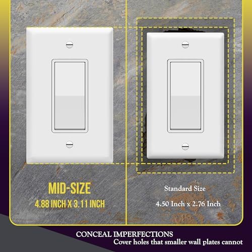 ENERLITES 1-Gang White Mid-Size Decorator Switch Outlet Wall Plate, 10 Pack