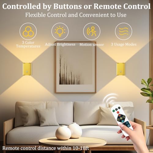 Eneru Motion Sensor Wall Sconce, Rechargeable Wireless Lights Indoor 4 Pack