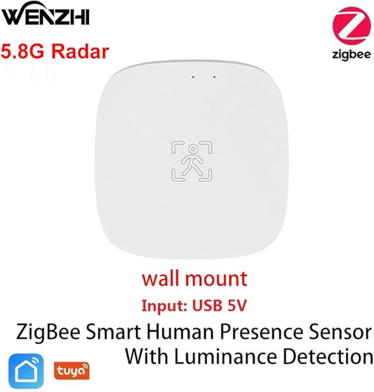 Presence Sensor, WenzhiIoT Smart Motion Sensor Zigbee 5.8 GHz Radar MmWave Presence Sensor Movement Body Motion Detection with Luminance/Distance Tuya Smart Life Home Assistant
