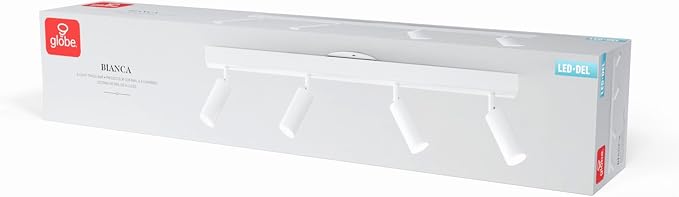 Globe Electric 64000120 28" 4-Light LED Integrated Track Lighting, Matte White, Adjustable Pivoting Track Heads, 37W, 1600 Lumens, 3000 Kelvin, Dimmer Switch Compatible, Modern Ceiling Fixture