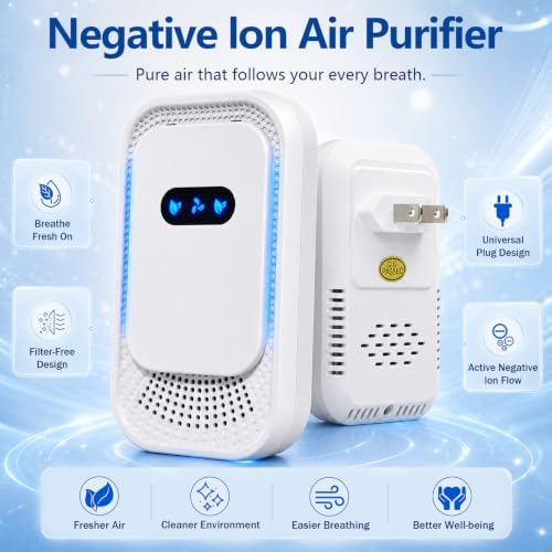 Air Ionizers 4 Pack, Small Negative Ion Air Purifiers, Low Noise Portable Air Freshener for Odor, Smoke, Dust, Pets, Fresh Odor Eliminator Kit (White-4pcs)