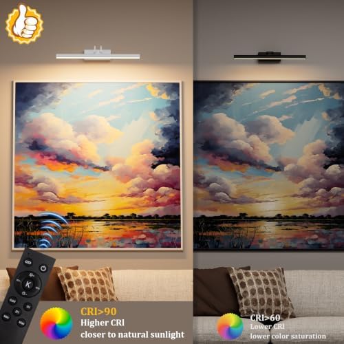 Battery Operated Picture Light for Wall, RF Remote Control, White