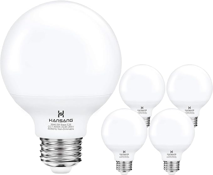 G25 LED Bathroom Light Bulbs, E26 Base 4000K Natural Daylight Vanity Mirror Light Globe Bulbs Uniform Lighting, High CRI Makeup Mirror Light Bulbs Not-Dimmable 4 Pack