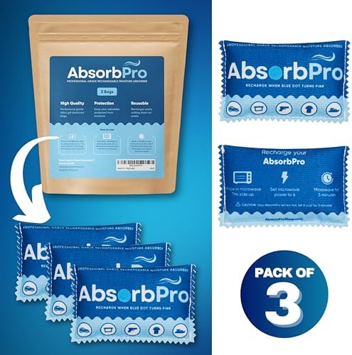 Absorb Pro Rechargeable Dehumidifier Bags 3-Pack, 100g Silica Gel