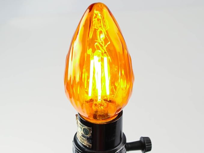Diodesy- F15 LED Fiesta Wrinkle Light Bulb Amber Glass 4W (40W Equivalent) 280 Lumens 2100K Amber Light Dimmable E26 Medium Base UL Listed Pack of 4- Vintage Flame Lamp for Ceiling Fan Lantern Porch