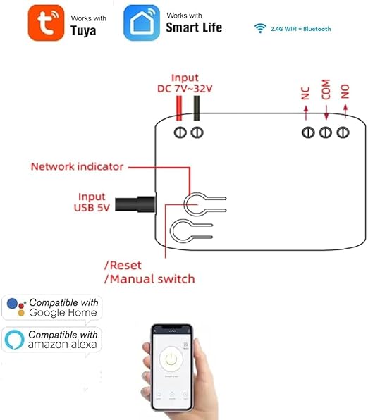 1 Channel USB 5V AC/DC 7-32V Smart WiFi Wireless Relay Switch Module,Tuya Smart Life app Remote Control,Compatible with Alexa Google Home (1)