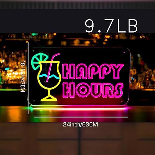 Happy Hours Neon Sign, USB 5V Powered LED Silicone Strip Neon Light, Acrylic Board Wall Decor for Bar Pub Man Cave Home Party, Non-Waterproof Indoor Use Only