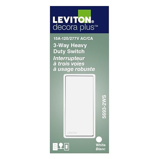 Leviton 15-Amp 120/277-Volt Decora Plus Rocker 3-Way AC Quiet Switch, 5693-2W, White