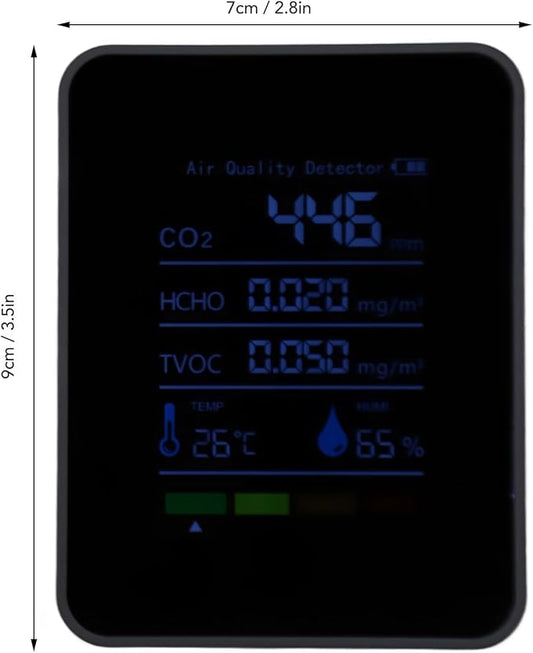 Portable CO2 Detector, 5-in-1 Air Quality Monitor with HCHO, TVOC, Temp, Humi, Ideal for Detecting Carbon Dioxide Concentration in the Air