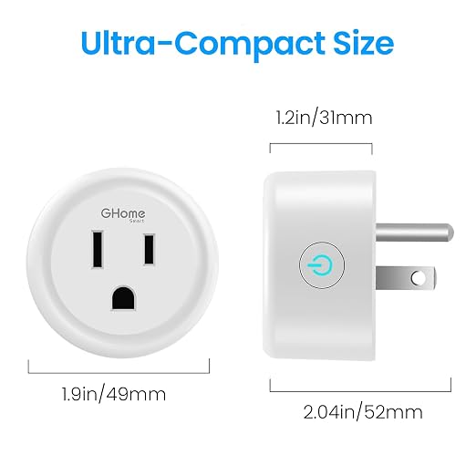 GHome Smart Mini Wi-Fi Plug, Smart Home Wi-Fi Outlet Compatible with Alexa, Google Home & IFTTT, No Hub Required, UL Certified, 2.4G WiFi Only, 2 Count (Pack of 1), White