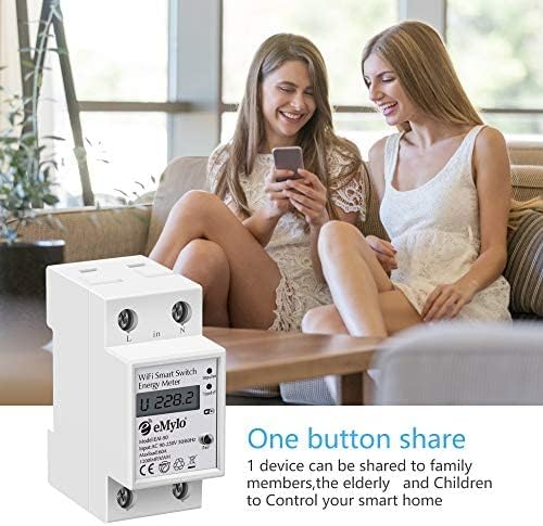 Smart Single-Phase Meter 60A 90-250V, Tuya Smart WiFi 35mm DIN-Rail Power Meter with Digital Display Watt-Hour Meter Home Power Consumption Monitor kWh Ammeter