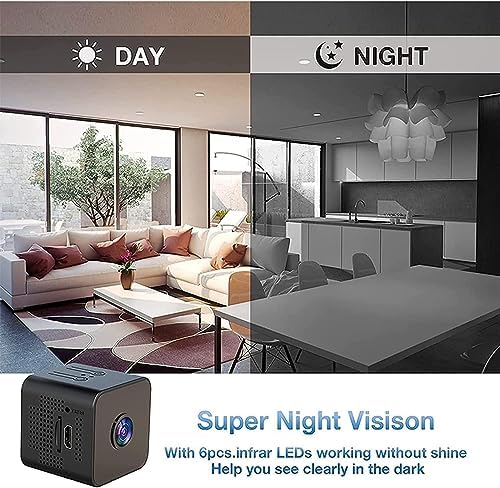 Mini Indoor Wireless WiFi Camera HD Small Home Security Cameras Body Small Outdoor Camara Micro Nanny Cam Pet Dog Babysitter House Security Cams Room Cams No Need Wifi Cam Compatible with Android