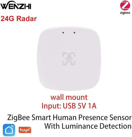 Presence Sensor, WenzhiIoT Smart Motion Sensor Zigbee 24 GHz Radar MmWave Presence Sensor Movement Body Motion Detection with Luminance/Distance Tuya Smart Life Home Assistant