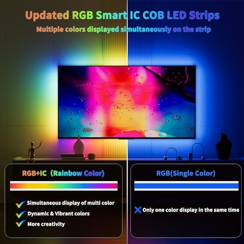 RGB Smart IC COB LED Strip Light 18ft Addressable Chasing Color 12V LED Light Strip Multicolored Flexible RGB Lights for Party, Decoration, Home DIY Lighting Projects(NO Adapter or Controller)