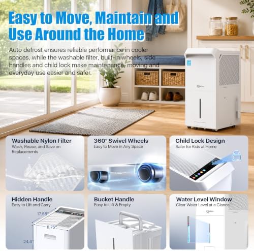 Dehumidifier for Basement, Home and Garage, Max 140 Pint/Day 6,000 Sq.Ft